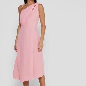 Reiss Delilah Strappy One Shoulder Pink Asymmetrical Hem Midi Dress 2
